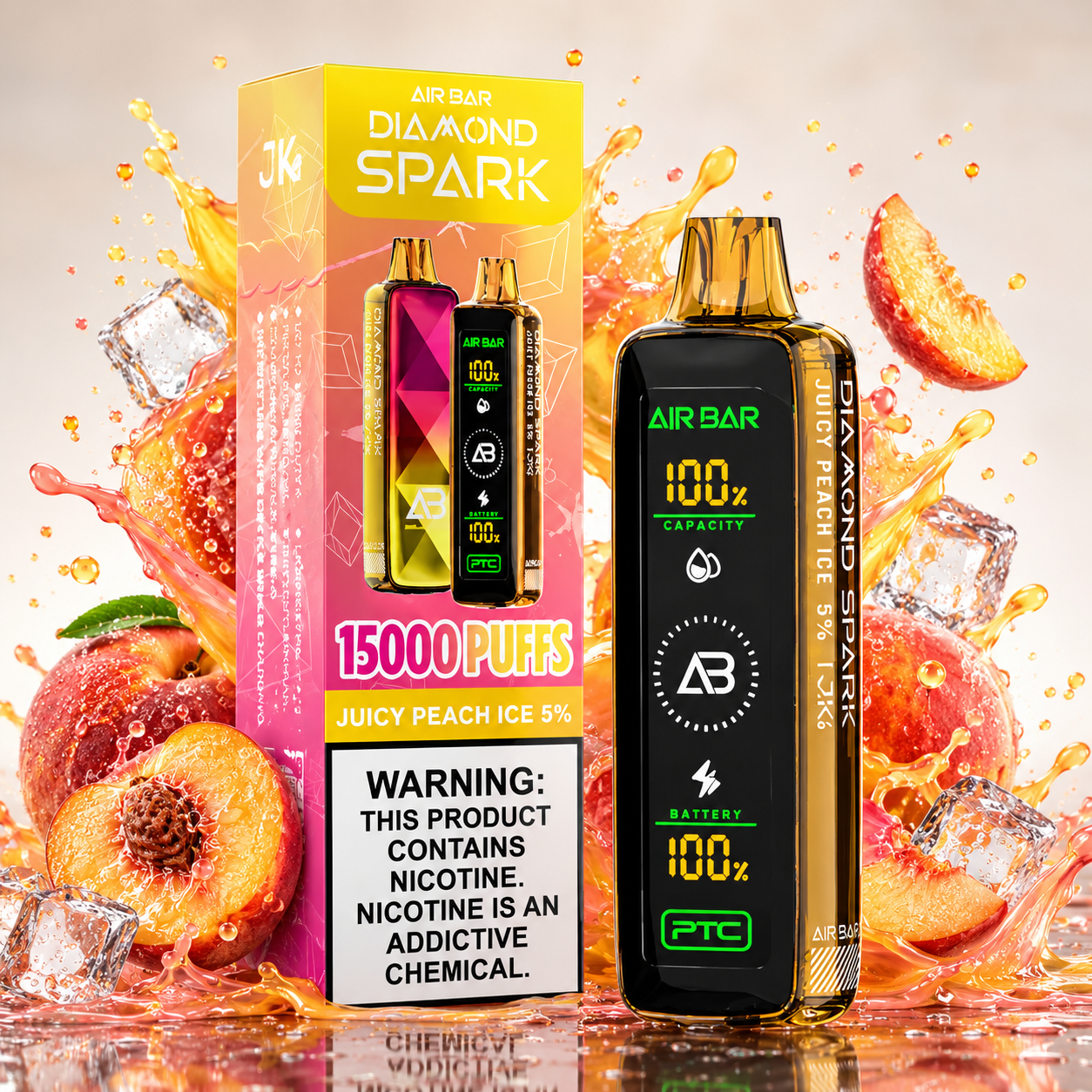 AIR BAR DIAMOND SPARK JUICY PEACH ICE 15K PUFFS 5%