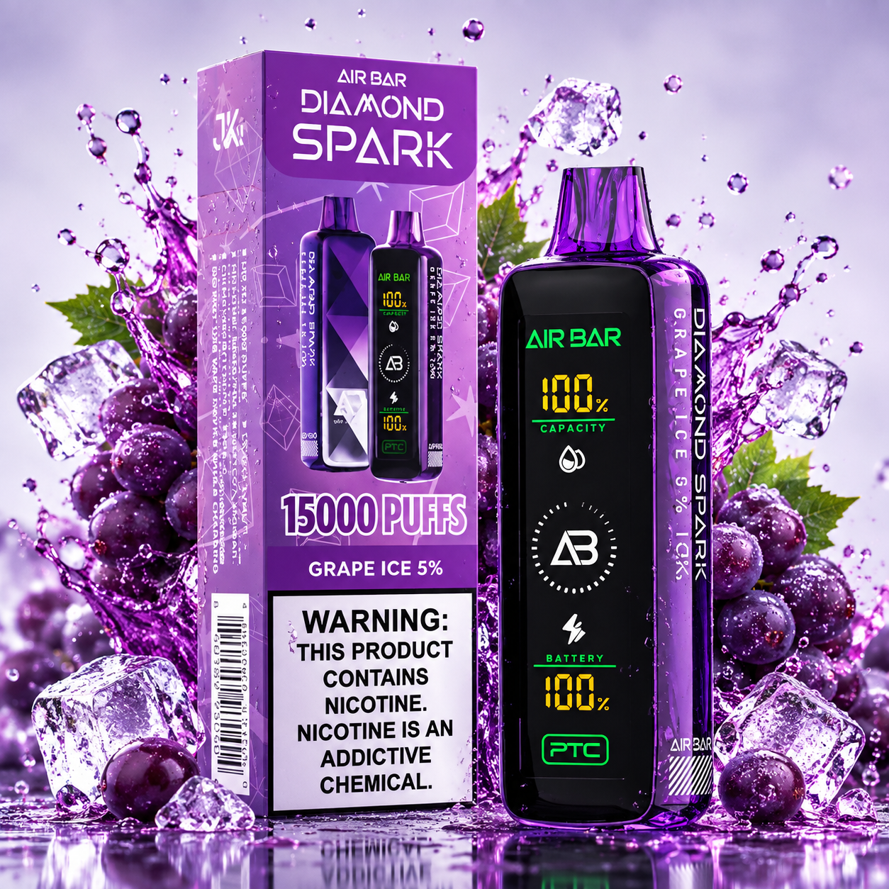 AIR BAR DIAMOND SPARK GRAPE ICE 15K PUFFS 5%